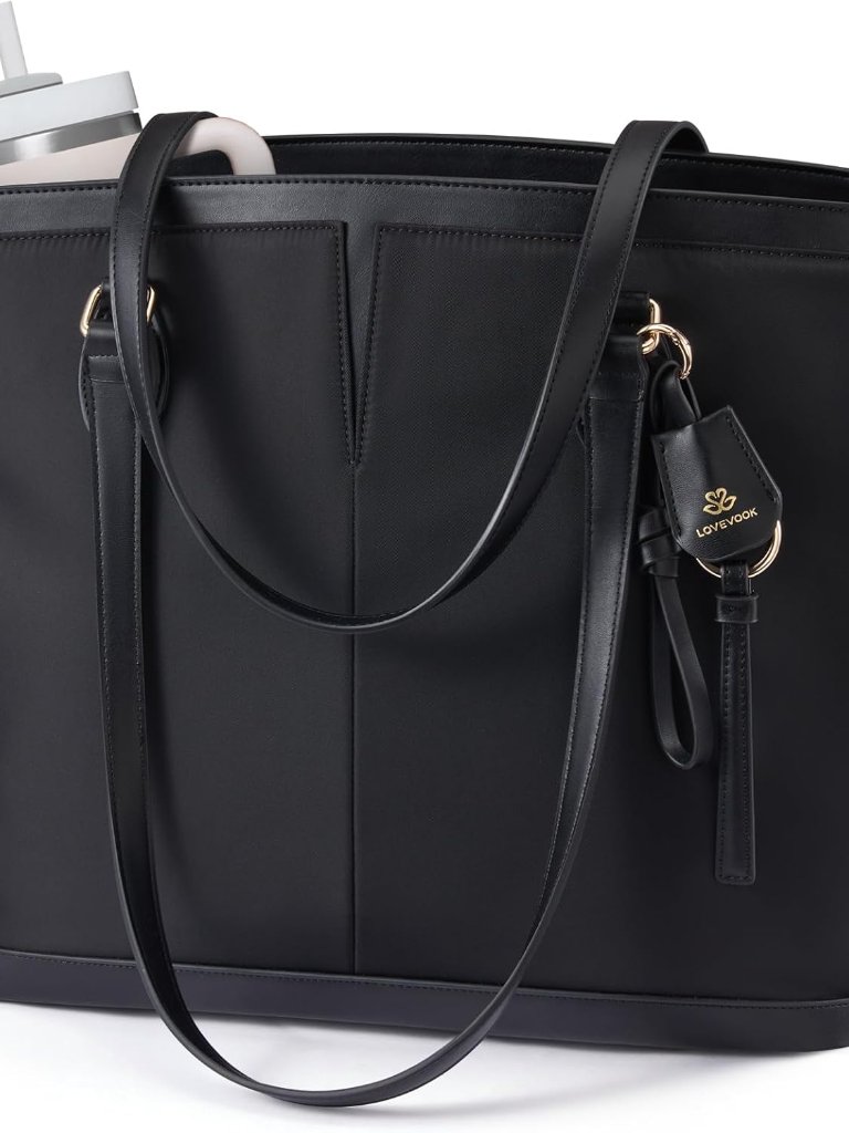 Laptop Tote Bag For Women, Lightweight Work Tote With Cup Holder, Waterproof Lar